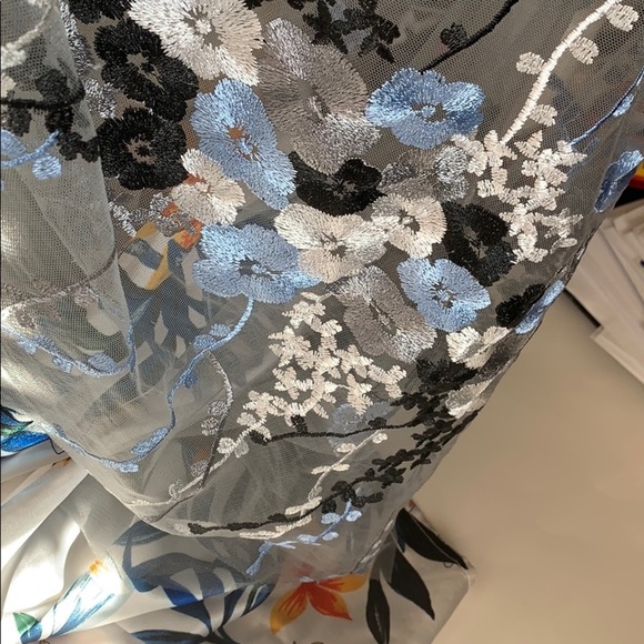 floral embroidered sheer overlay cut out tie back shift dress - Picture 11 of 11